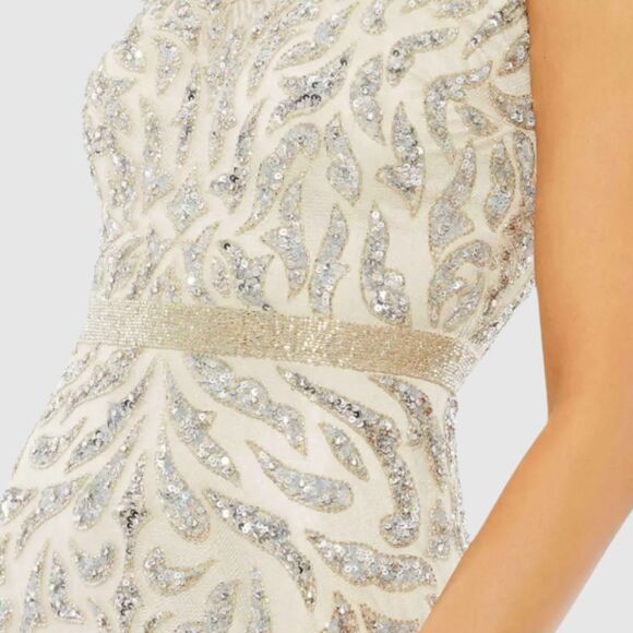 Mac Duggal 5532 Size 10 Nude Silver Beaded Sequined Column Gown Long Maxi Dress - Picture 5 of 6